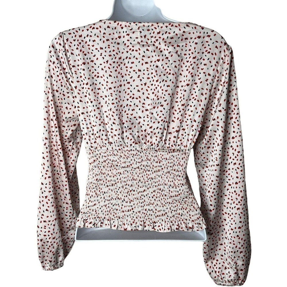 Princess Polly Size 2 Top Blouse Long Sleeves Smocked Waist Square Neck Pink Red - Picture 6 of 10